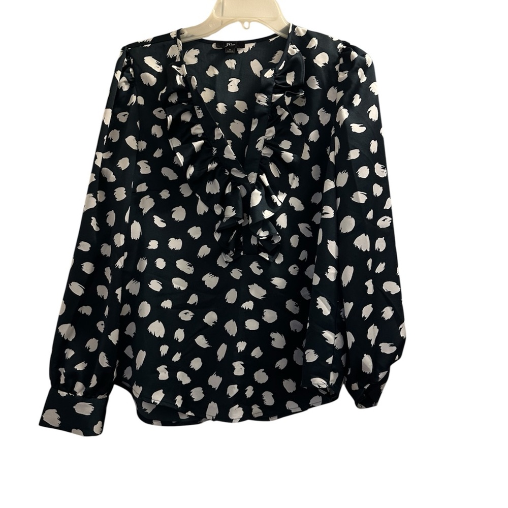 J. Crew Black and White Ruffled Bib Collar Blouse